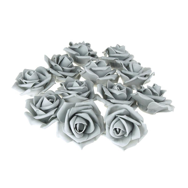 Foam Roses Flower Head Embellishment, 3-Inch, 12-Count, Silver