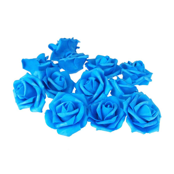 Foam Roses Flower Head Embellishment, 3-Inch, 12-Count, Turquoise