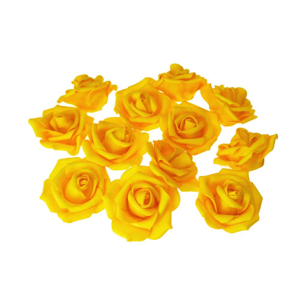 Foam Roses Flower Head Embellishment, 3-Inch, 12-Count, Yellow