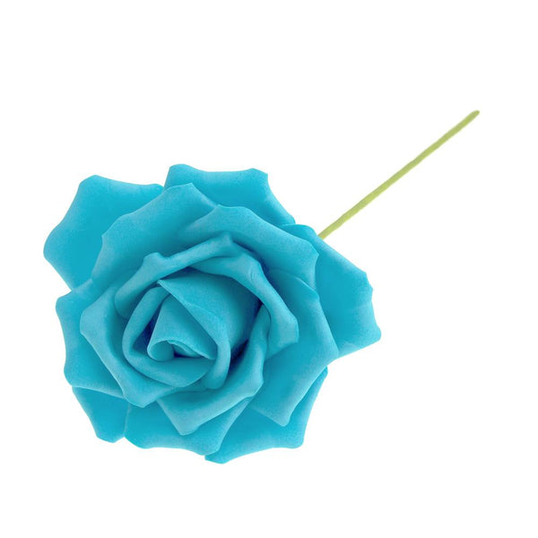 Rose Foam Flower with Stem, Turquoise, 6-Inch