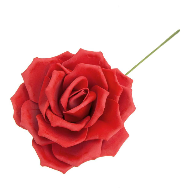 Rose Foam Flower with Stem, Red, 9-Inch