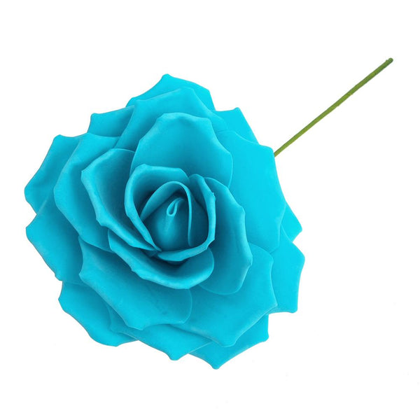 Rose Foam Flower with Stem, Turquoise, 9-Inch