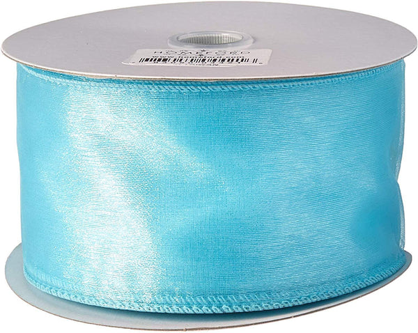 Sheer Chiffon Ribbon Wired Edge, 2-1/2-Inch, 25 Yards, Aqua