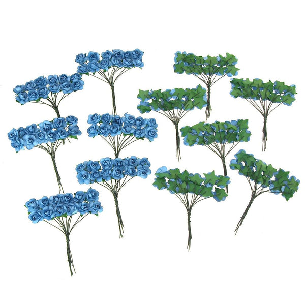 Mini Paper Flowers Branch, 1/2-Inch, 12-Piece, Blue