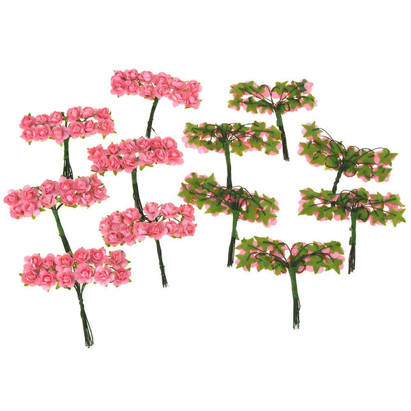 Mini Paper Flowers Branch, 1/2-Inch, 12-Piece, Pink