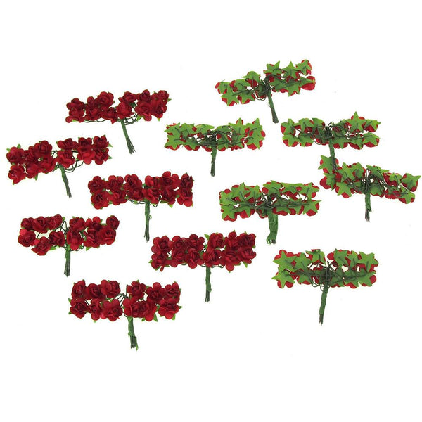 Mini Paper Flowers Branch, 1/2-Inch, 12-Piece, Red