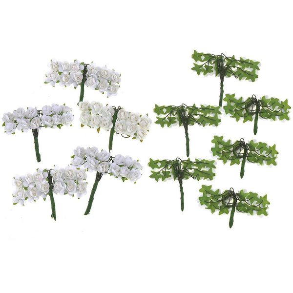 Mini Paper Flowers Branch, 1/2-Inch, 12-Piece, White