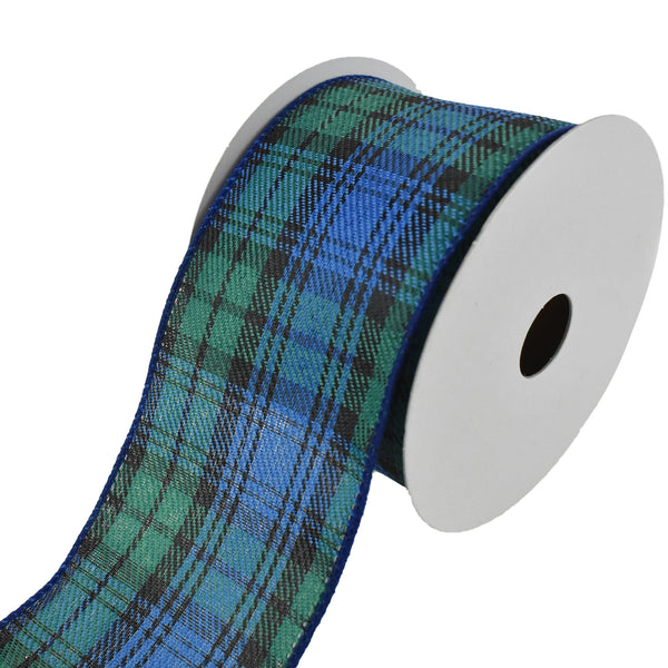 Christmas Plaid Wired Ribbon, Navy/Hunter Green, 2-1/2-Inch, 10-Yard