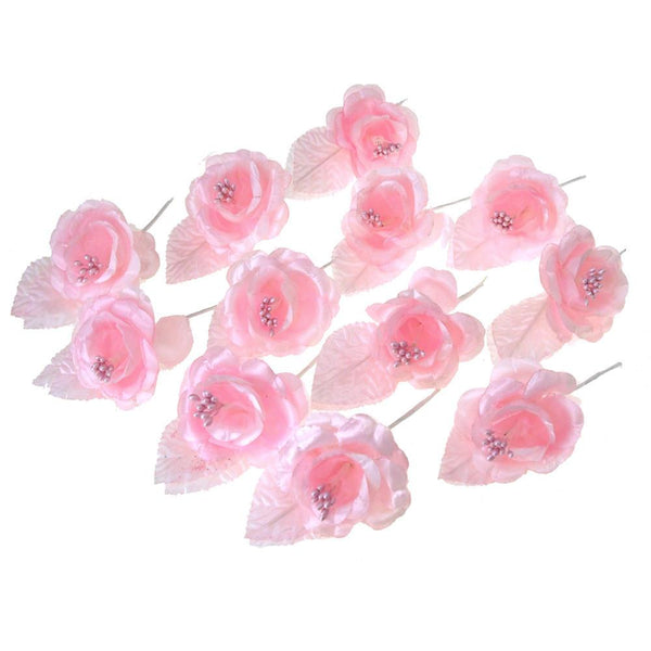 Single Satin Rose Beaded Flowers, 12-Piece, Pink