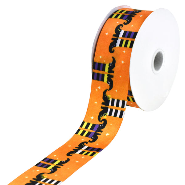 Halloween Witch Stockings Satin Ribbon, 1-1/2-Inch, 10-Yard - Orange