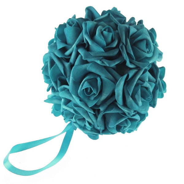 Soft Touch Flower Kissing Balls Wedding Centerpiece, 6-inch, Turquoise