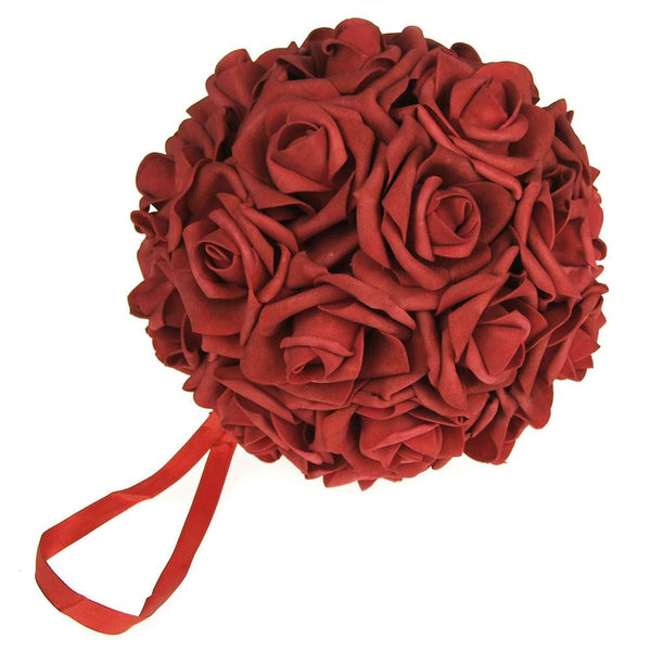 Soft Touch Flower Kissing Balls Wedding Centerpiece, 7-inch, Red