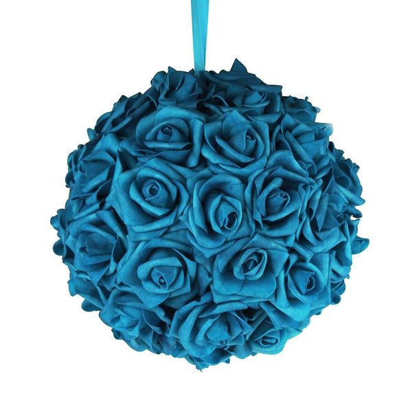 Soft Touch Flower Kissing Balls Wedding Centerpiece, 10-inch, Turquoise