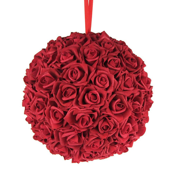 Soft Touch Flower Kissing Balls Wedding Centerpiece, 12-inch, Red