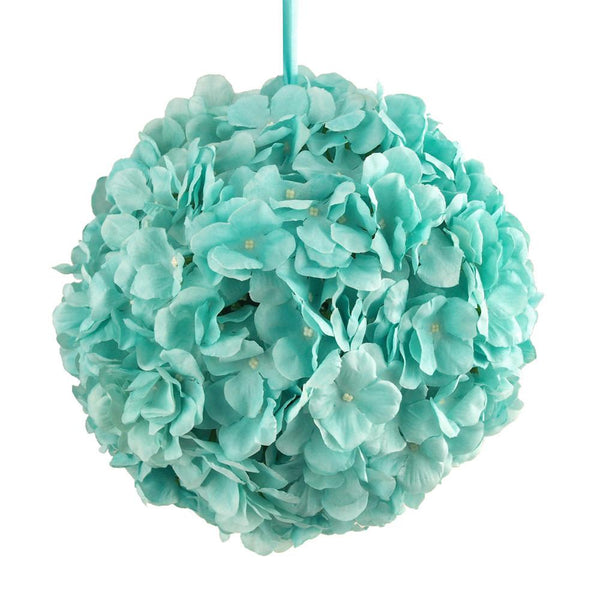 Silk Hydrangea Flower Kissing Balls Centerpiece, 10-Inch, Aqua