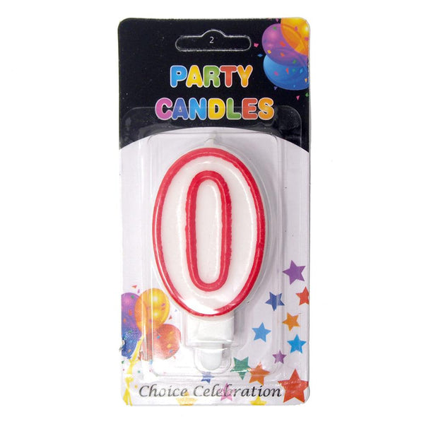 Number 0 Birthday Candle, White/Red, 2-1/2-Inch