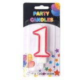 Number Birthday Candle, White/Red, 2-1/2-Inch