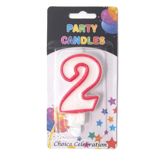 Number 2 Birthday Candle, White/Red, 2-1/2-Inch