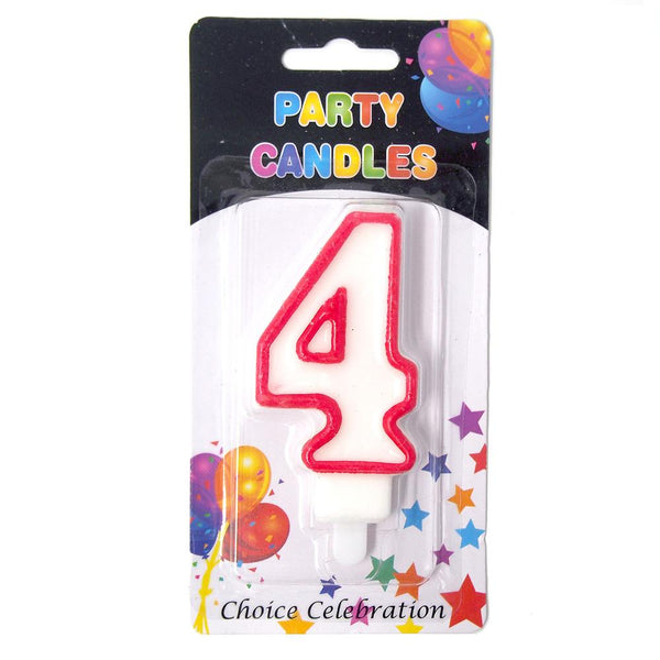 Number 4 Birthday Candle, White/Red, 2-1/2-Inch