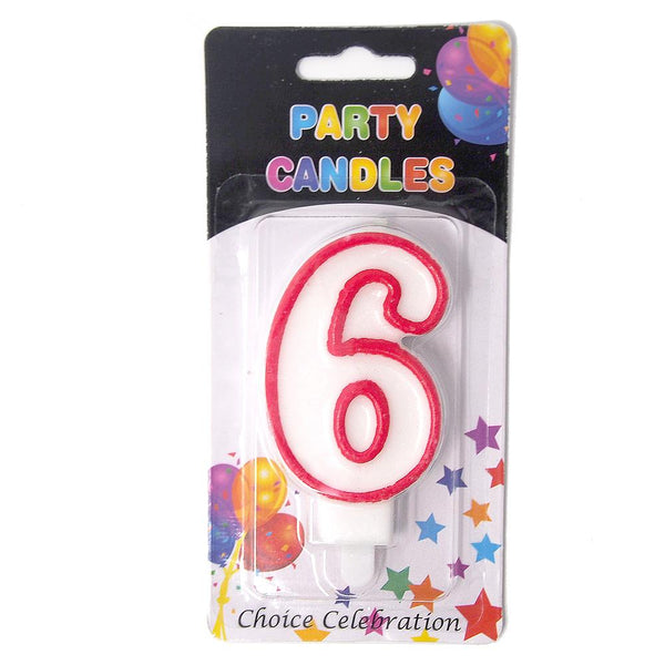 Number 6 Birthday Candle, White/Red, 2-1/2-Inch