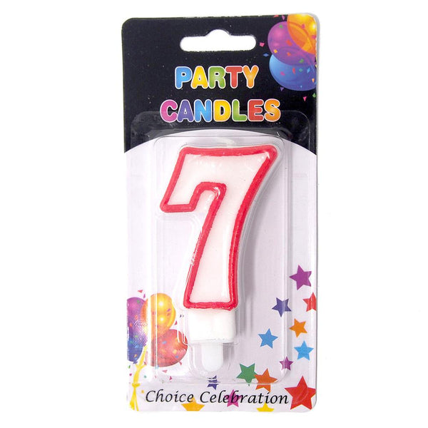 Number 7 Birthday Candle, White/Red, 2-1/2-Inch