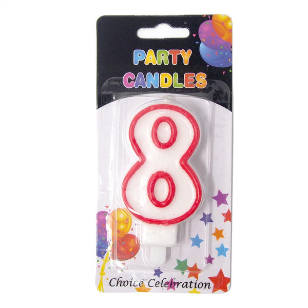 Number 8 Birthday Candle, White/Red, 2-1/2-Inch