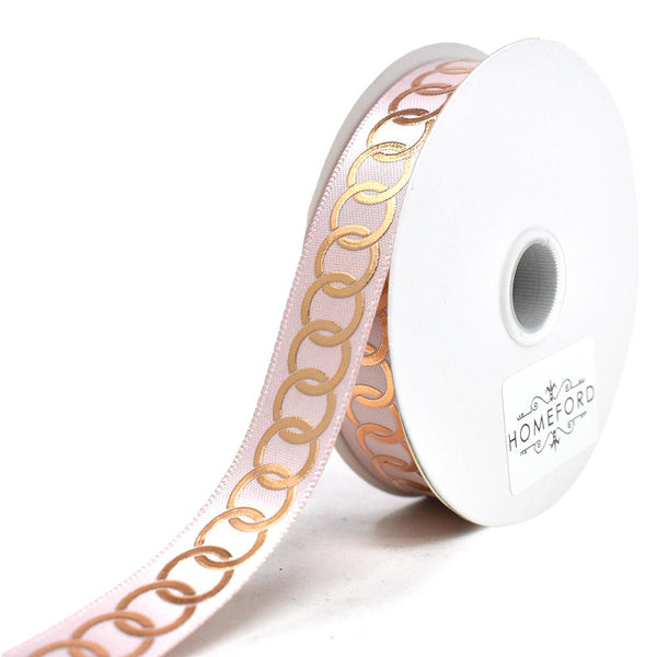 Metallic Chain Link Accent Ribbon, Blush, 5/8-Inch, 10-Yard