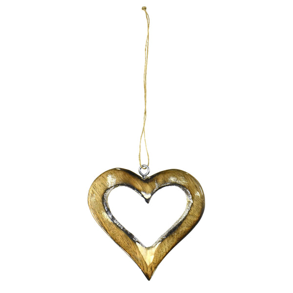 Wooden Heart Cut-Out Christmas Ornament, 3-3/4-Inch