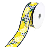 Gingham Printed Lemons Wired Ribbon, 1-1/2-Inch, 10-Yard