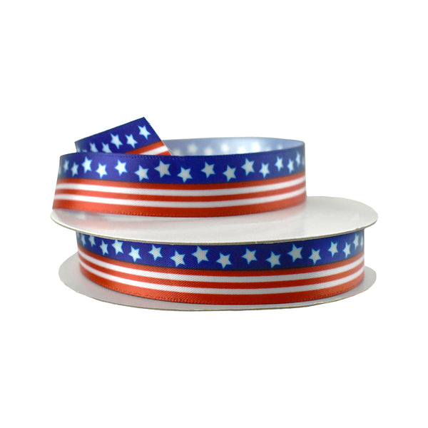 Stars and Stripes Flag Satin Ribbon, 5/8-Inch, 10-Yard