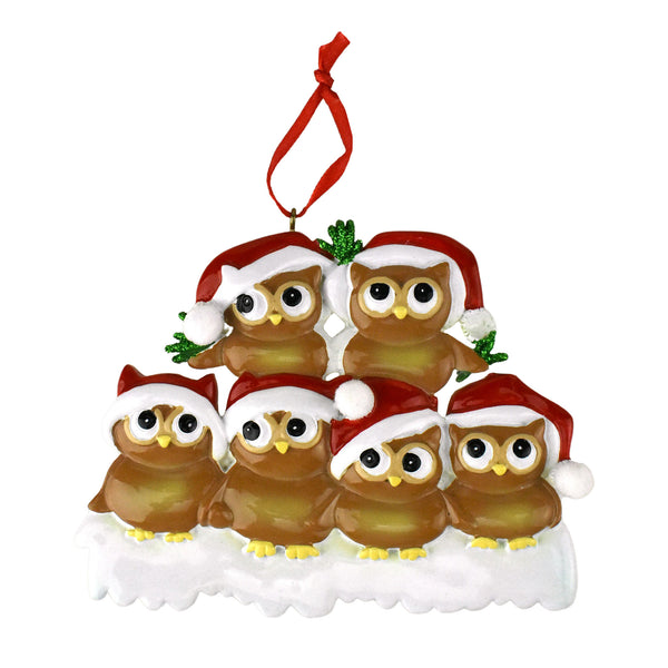 Cute Owl Family of Six Christmas Ornament, 3-1/2-Inch