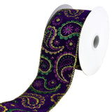 Mardi Gras Paisley Velvet Wired Ribbon, 2-1/2-Inch, 10-Yard