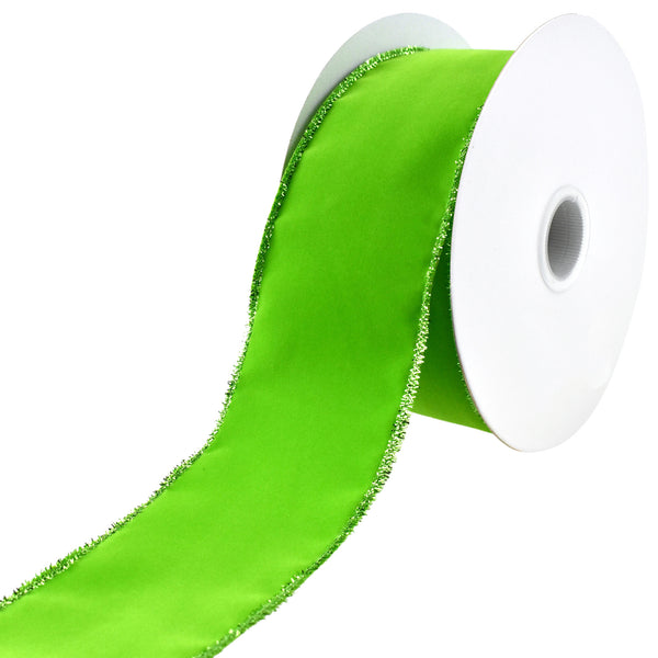 Christmas Velvet Tinsel Edge Wired Ribbon, 2-1/2-Inch, 10-Yard - Lime Green