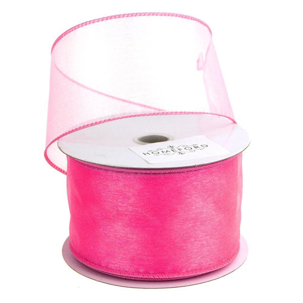 Sheer Chiffon Ribbon Wired Edge, 2-1/2-Inch, 25 Yards, Hot Pink