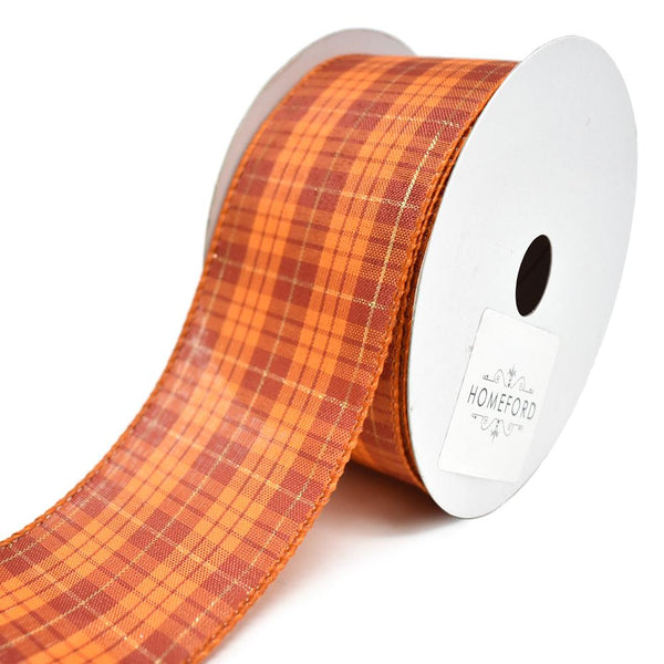 Woven Checkered Fall Lush Wired Ribbon, 2-1/2-Inch, 25-Yard