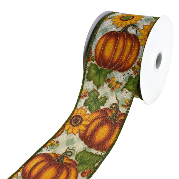 Pumpkins and Sunflowers Wired Ribbon, 2-1/2-Inch, 10-Yard