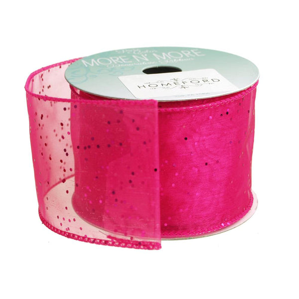 Metallic Dots Chiffon Ribbon Wired Edge, 2-1/2-Inch, 10 Yards, Cerise