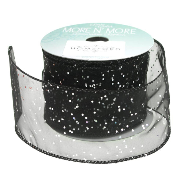 Metallic Dots Chiffon Ribbon Wired Edge, 2-1/2-Inch, 10 Yards, Black