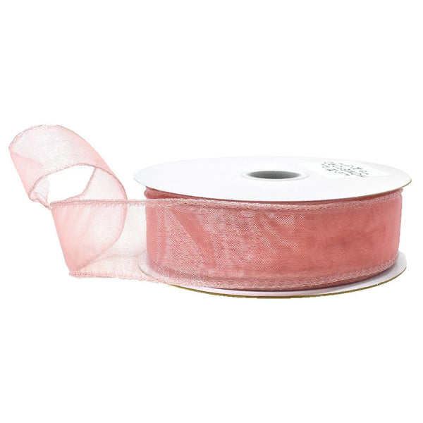 Sheer Chiffon Wired Ribbon, Dusty Rose, 1-Inch, 25-Yard