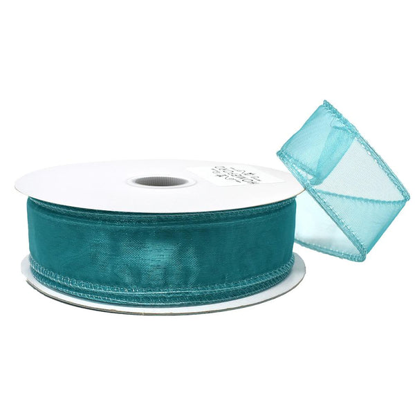 Sheer Chiffon Wired Ribbon, Aqua, 1-Inch, 25-Yard