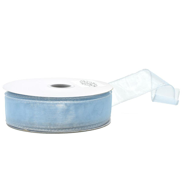 Sheer Chiffon Wired Ribbon, Light Blue, 1-Inch, 25-Yard