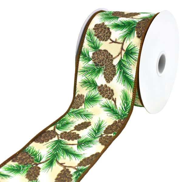 Christmas Pinecones Wired Ribbon, 2-1/2-Inch, 10-Yard