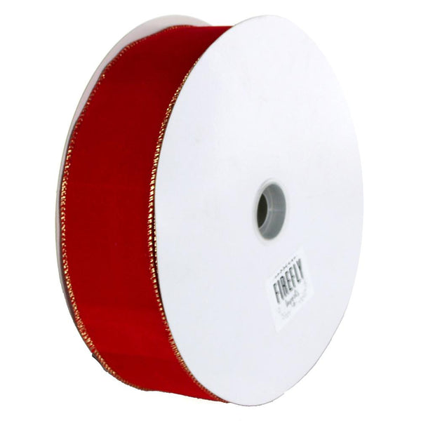 Christmas Velvet Ribbon Wired Edge, 2-1/2-Inch, 50 Yards, Red/Gold