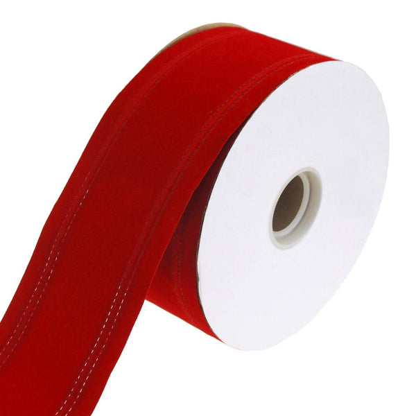 Waterproof Velvet Dual Christmas Ribbon Wired Edge, Red, 4-Inch, 25-Yard