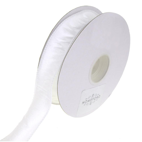 Dupioni Supreme Wired Edge Ribbon, White, 1-1/2-Inch, 20 Yards