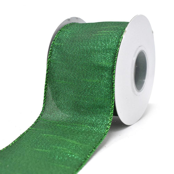 Lame Faux Dupioni Wired Edge Christmas Ribbon, 2-1/2-Inch, 10-Yard, Emerald Green