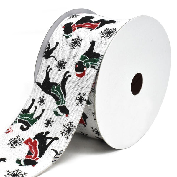 Doggy Scarf Wired Holiday Christmas Ribbon, White, 2-1/2-Inch, 10-Yard