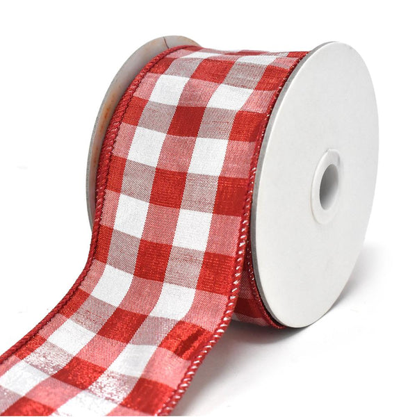 Lame Gingham Check Dupioni Metallic Wired Edge Ribbon, 2-1/2-Inch, 10-Yard