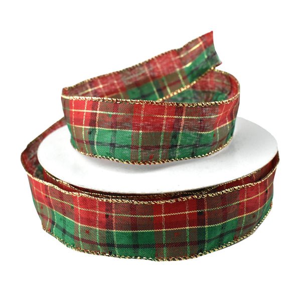 Christmas Splendor Metallic Plaid Wired Ribbon, 1-1/2-Inch, 50-Yard