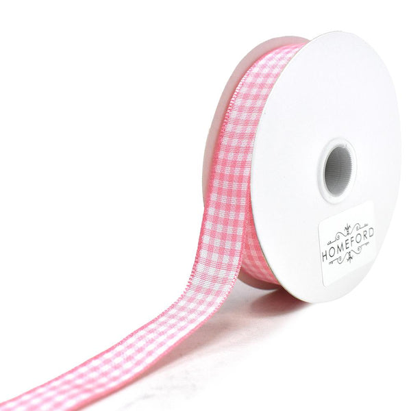 Country Check Pattern Ribbon, Pink, 5/8-Inch, 10-Yard